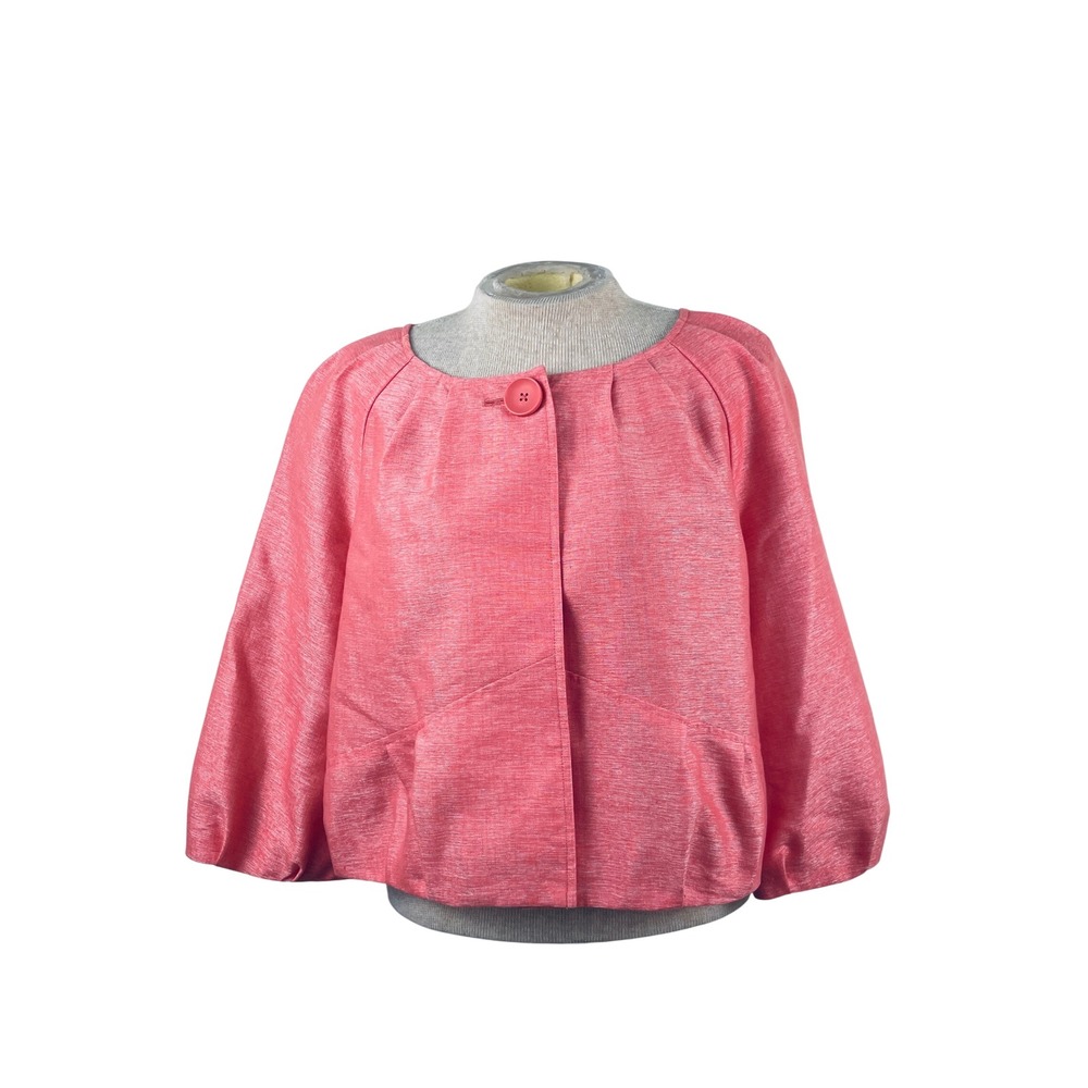 Axcess Liz Claiborne Coral Pink Linen Blend Cropped Balloon Sleeve Jacket Large
